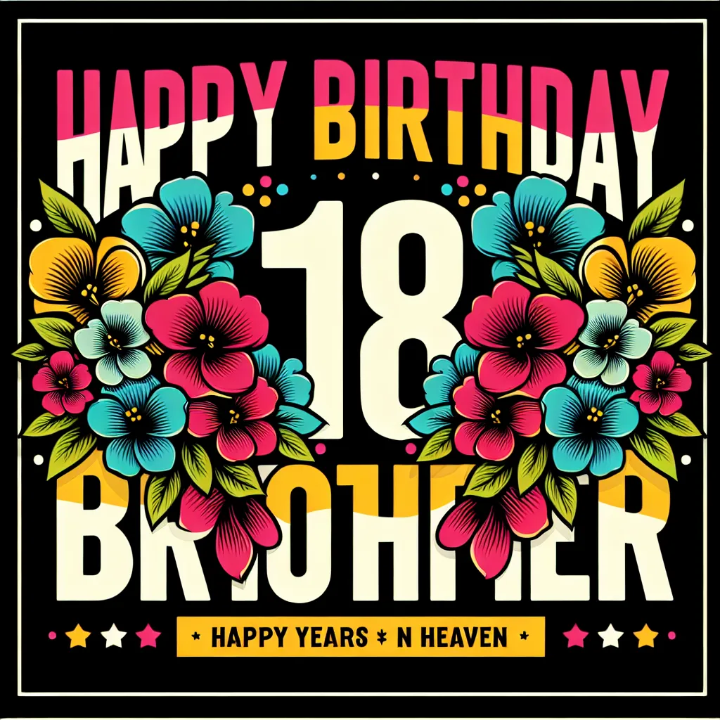 Happy 18th Birthday In Heaven Brother with Flowers Pop Art Style