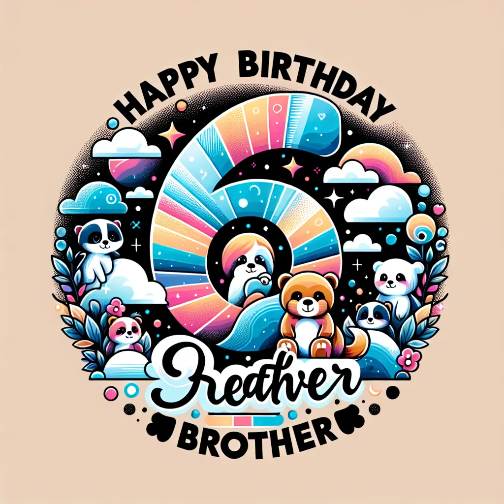 Happy 6th Birthday In Heaven Brother with Cute Animals Abstract Art Style