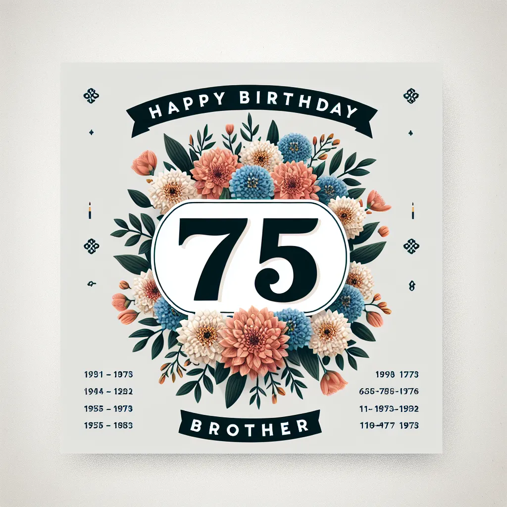 Happy 75th Birthday In Heaven Brother with Flowers Modern Minimalist Style