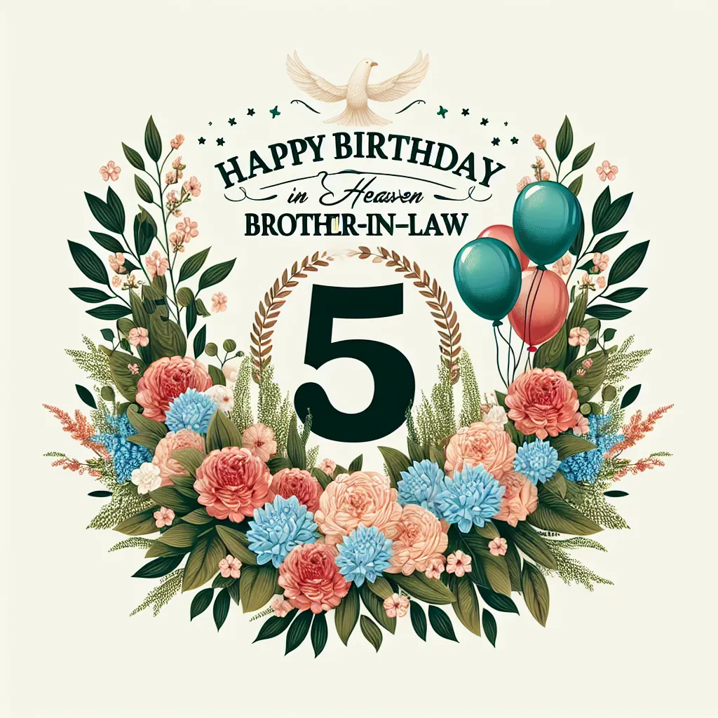 Happy 5th Birthday In Heaven Brother-In-Law with Balloon Nature Floral Style