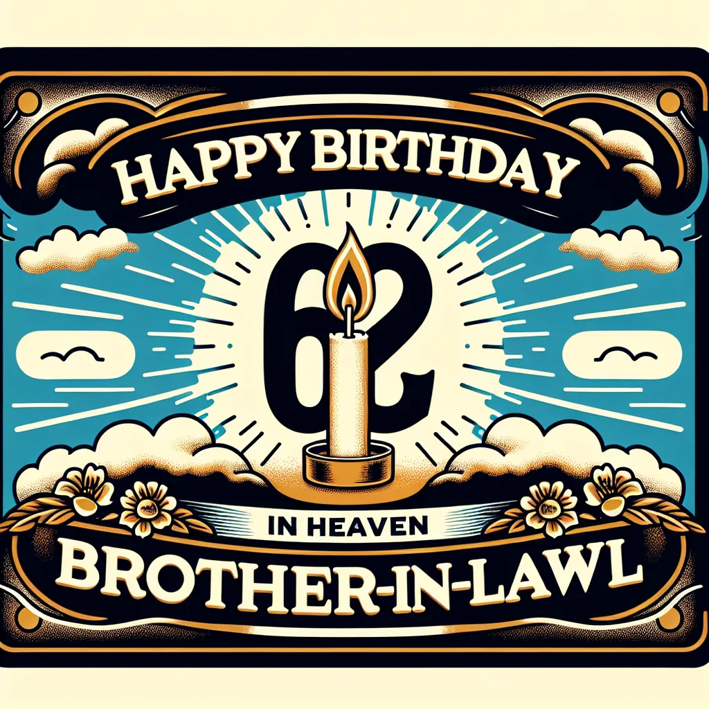 Happy 62nd Birthday In Heaven Brother-In-Law with Candle Illustration Cartoon Style