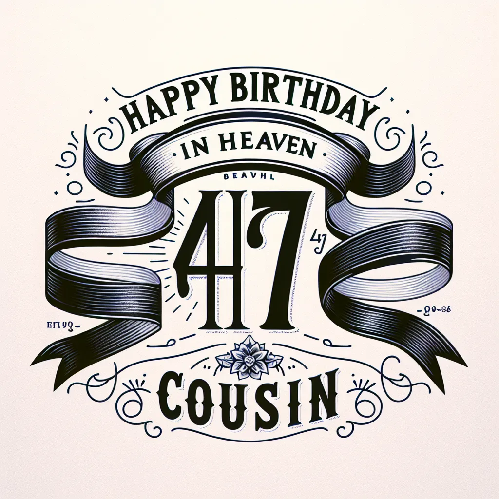 Happy 47th Birthday In Heaven Cousin with Ribbon Elegant Classic Style