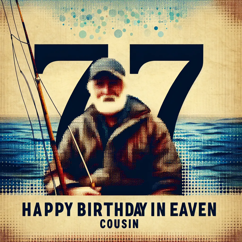 Happy 77th Birthday In Heaven Cousin with Fisherman Abstract Art Style