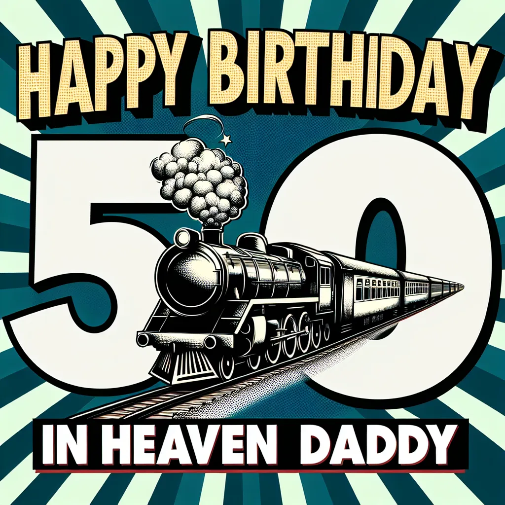 Happy 50th Birthday In Heaven Daddy with Train Pop Art Style