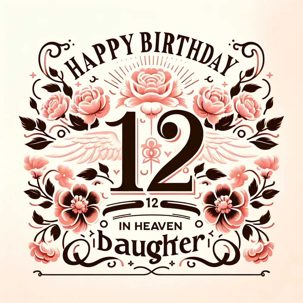 Happy 12th Birthday In Heaven Daughter with Flowers Elegant Classic Style