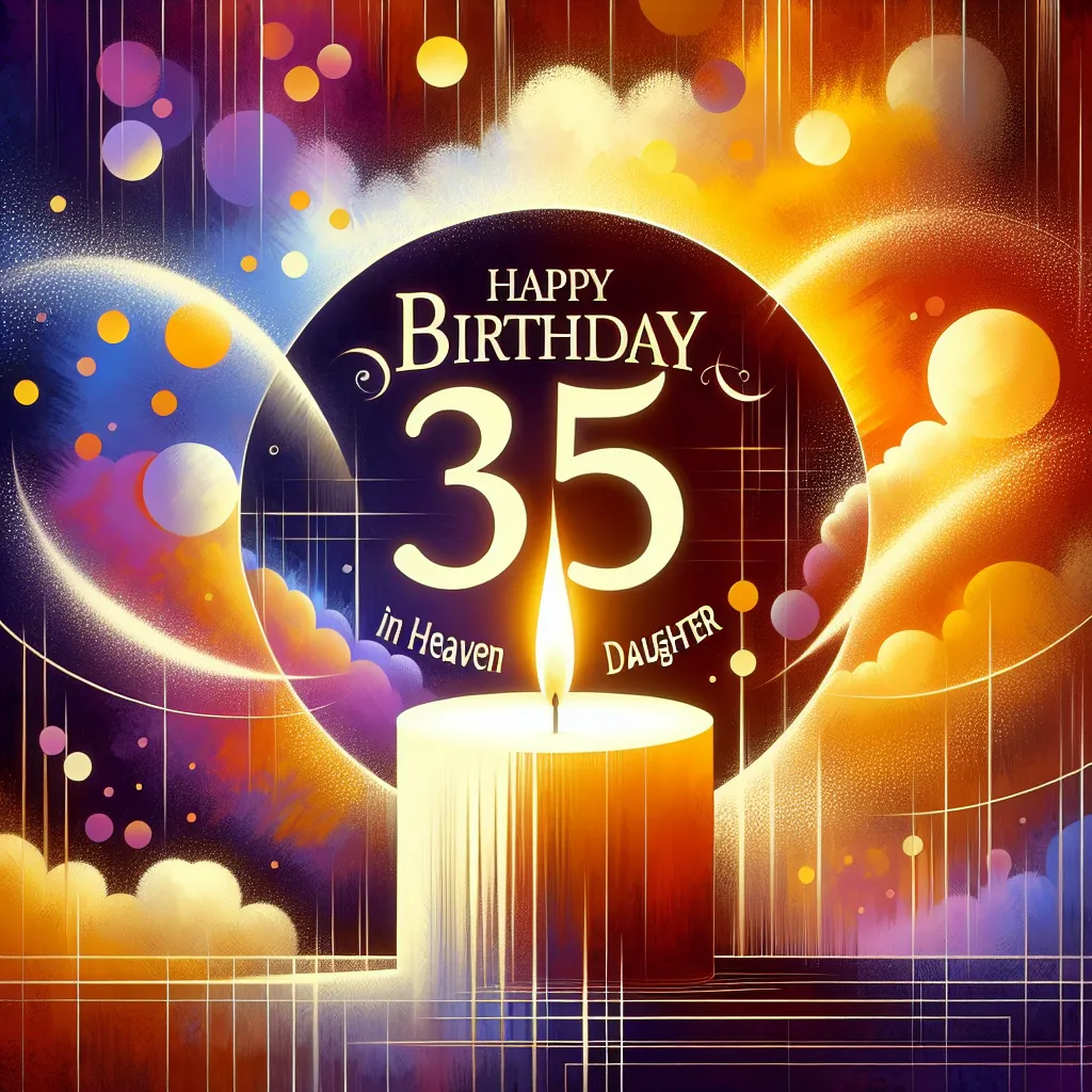 Happy 35th Birthday In Heaven Daughter with Candle Abstract Art Style