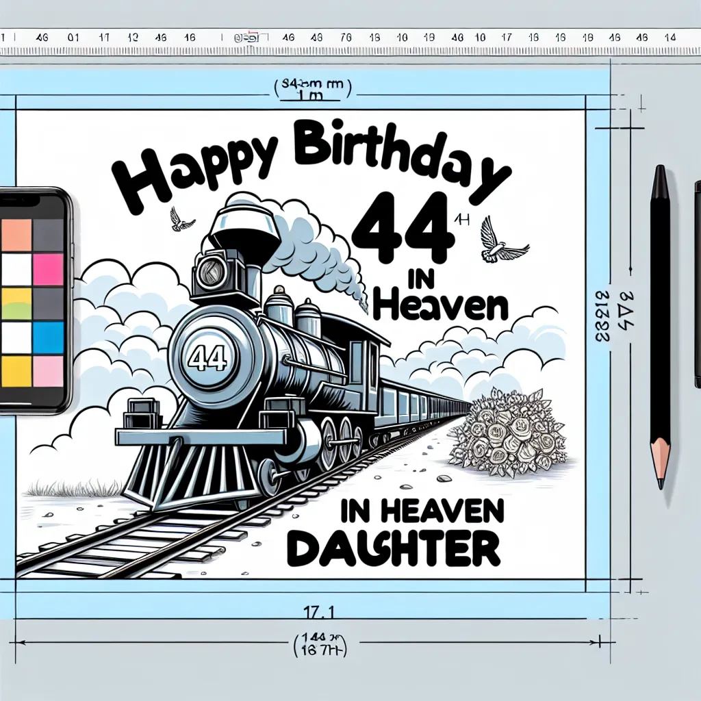 Happy 44th Birthday In Heaven Daughter with Train Illustration Cartoon Style