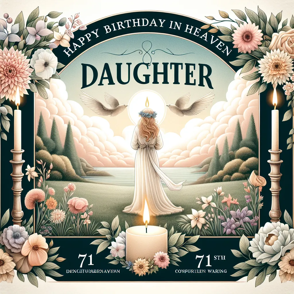 Happy 71st Birthday In Heaven Daughter with Candle Nature Floral Style