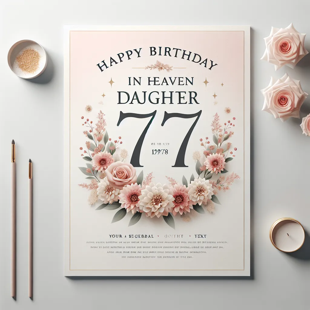 Happy 77th Birthday In Heaven Daughter with Flowers Modern Minimalist Style