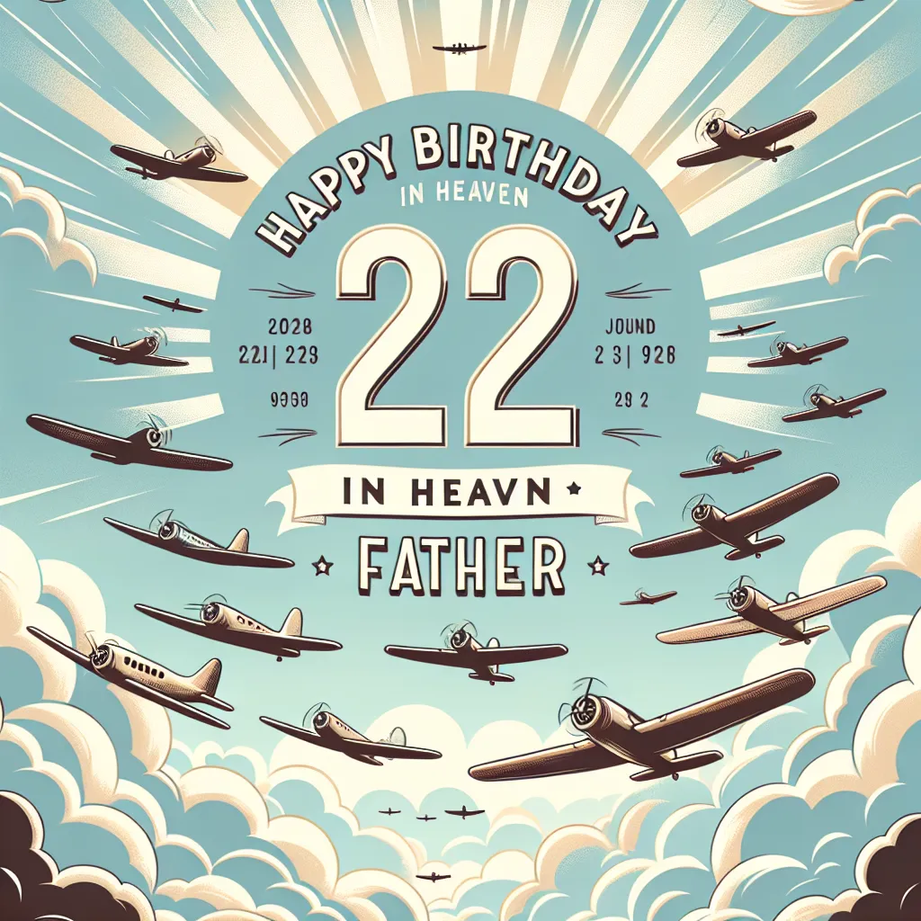 Happy 22nd Birthday In Heaven Father with Airplanes Illustration Cartoon Style