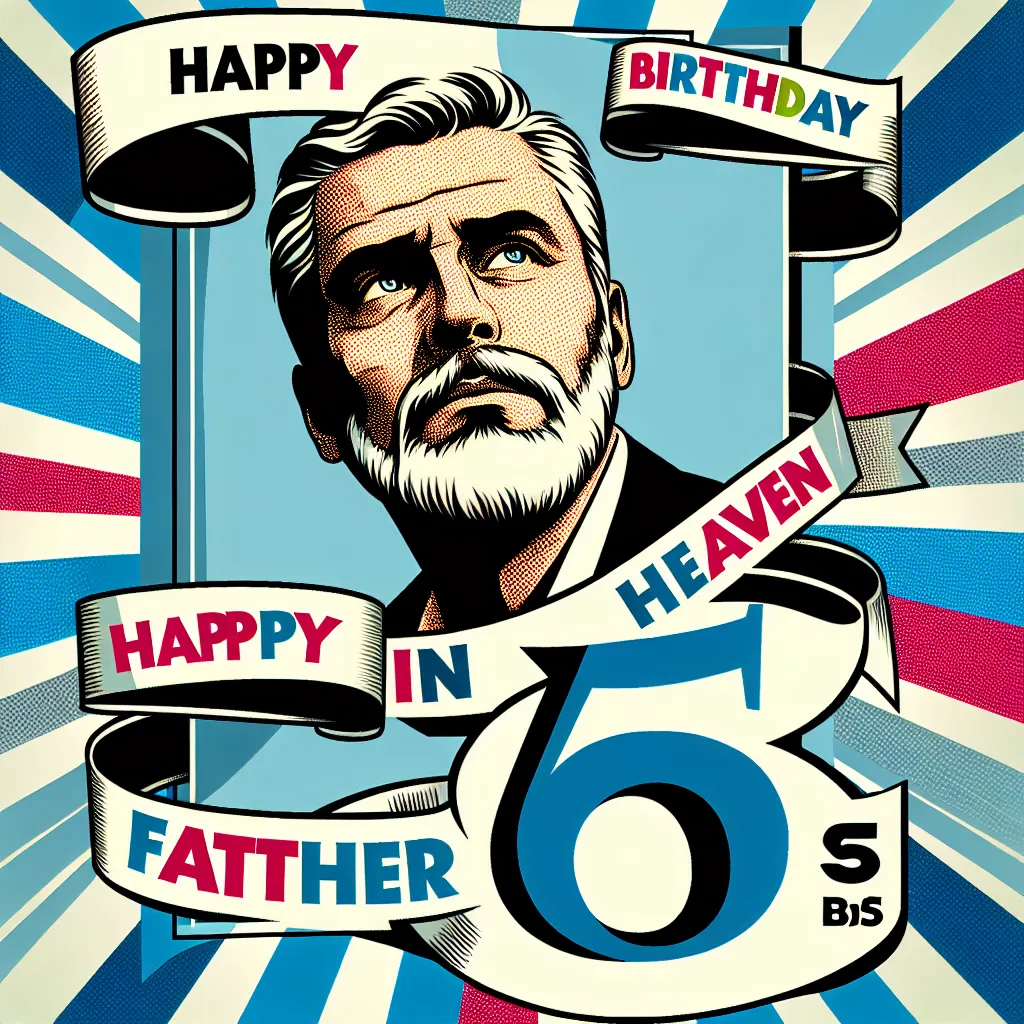 Happy 65th Birthday In Heaven Father with Ribbon Pop Art Style