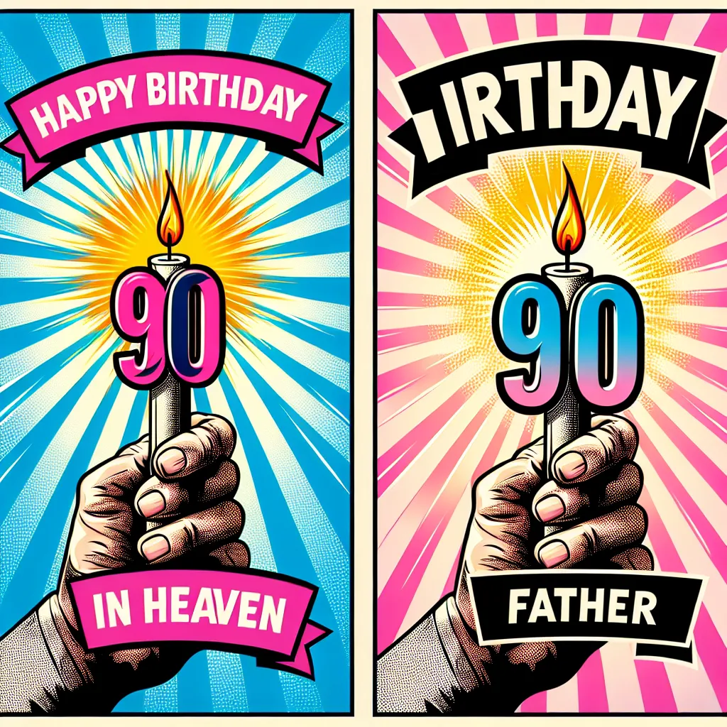 Happy 90th Birthday In Heaven Father with Candle Pop Art Style