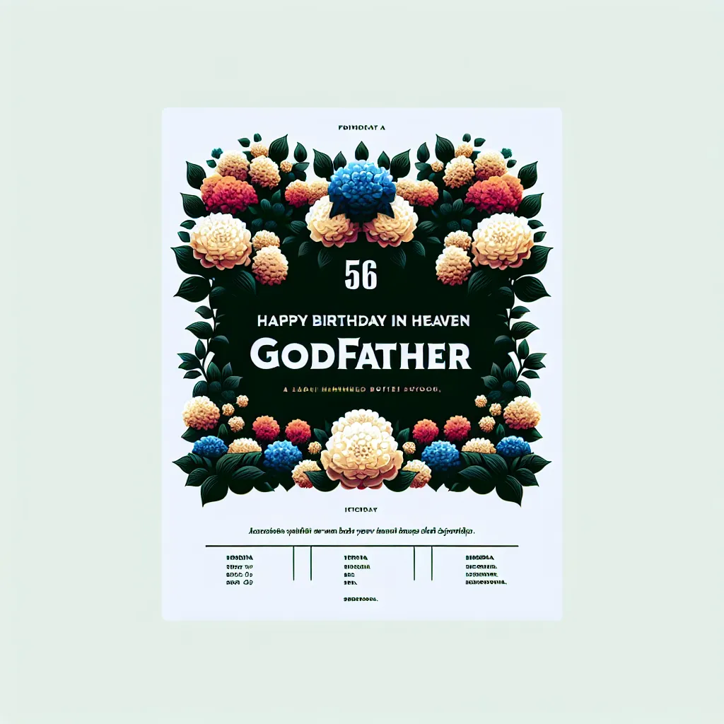 Happy 56th Birthday In Heaven Godfather with Flowers Modern Minimalist Style