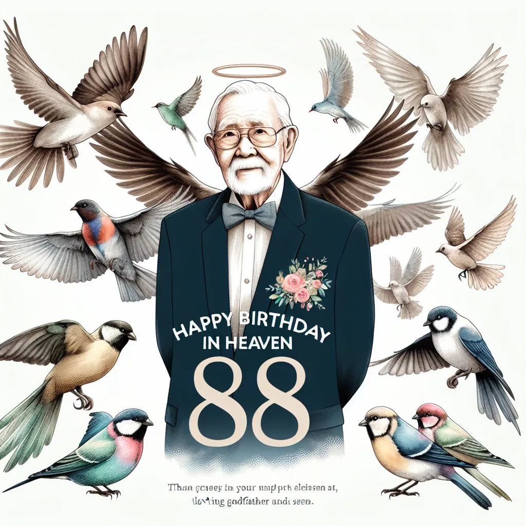 Happy 88th Birthday In Heaven Godfather with Birds Watercolor Style