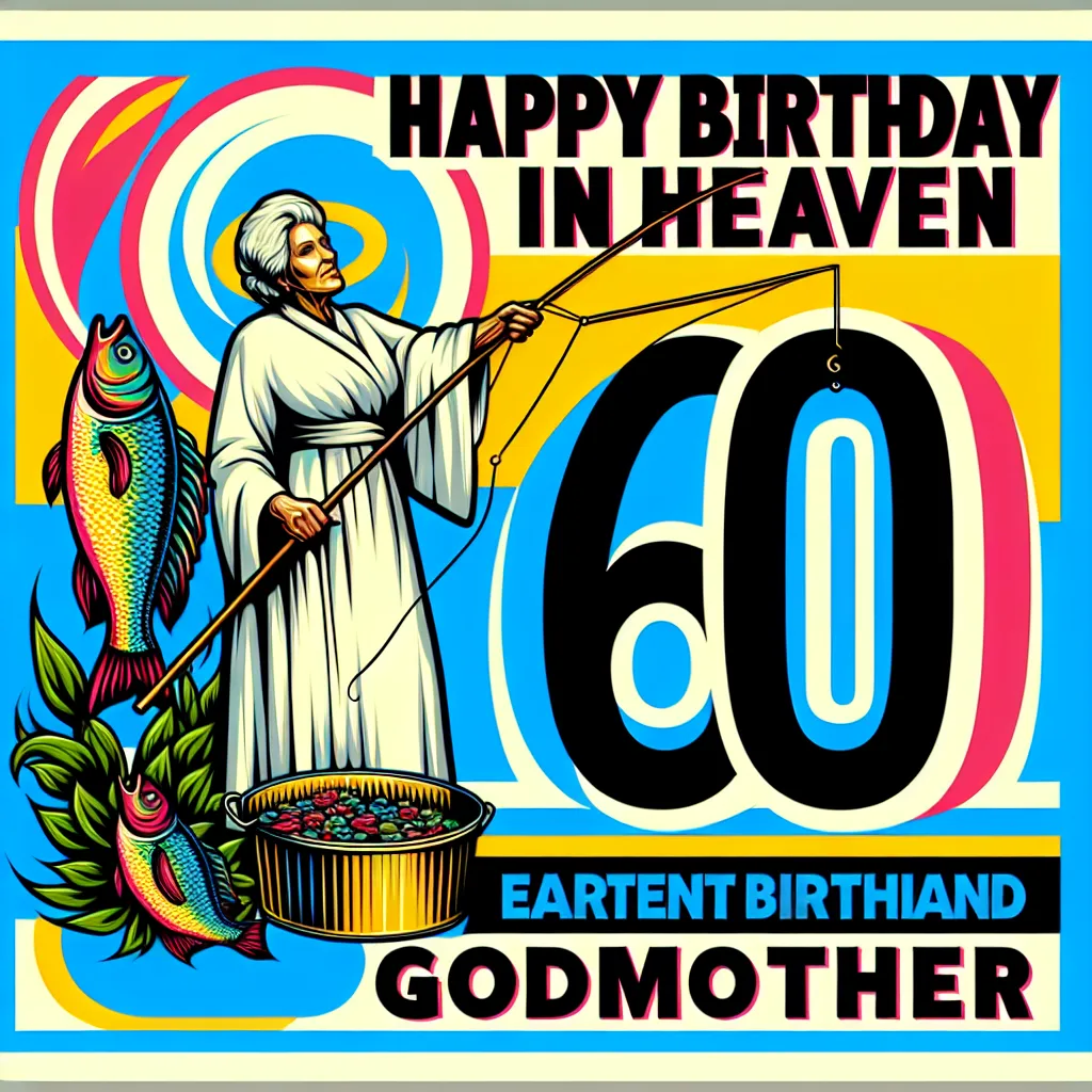 Happy 60th Birthday In Heaven Godmother with Fisherman Pop Art Style