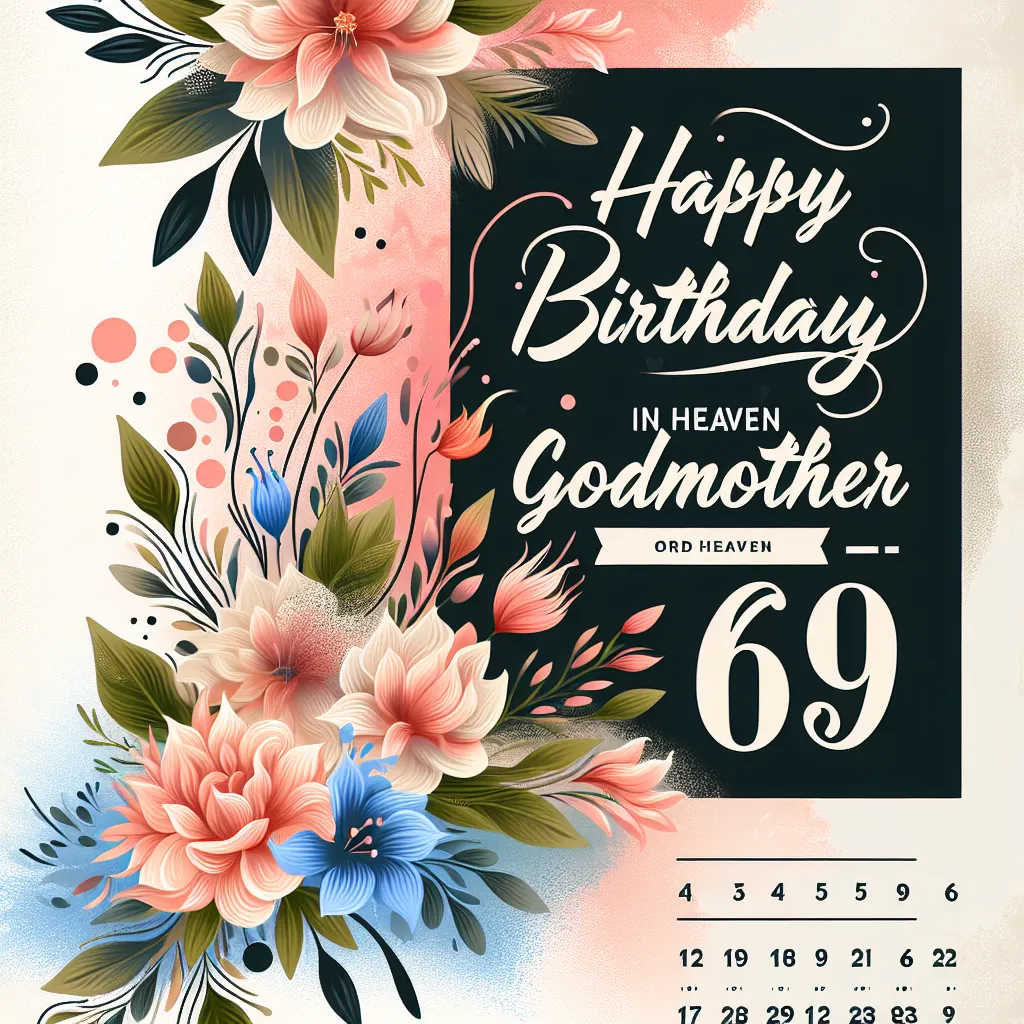 Happy 69th Birthday In Heaven Godmother with Flowers Abstract Art Style