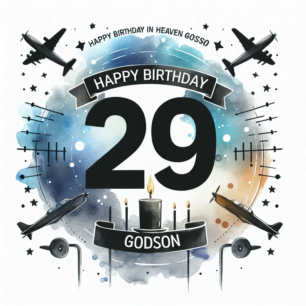 Happy 29th Birthday In Heaven Godson with Airplanes Watercolor Style