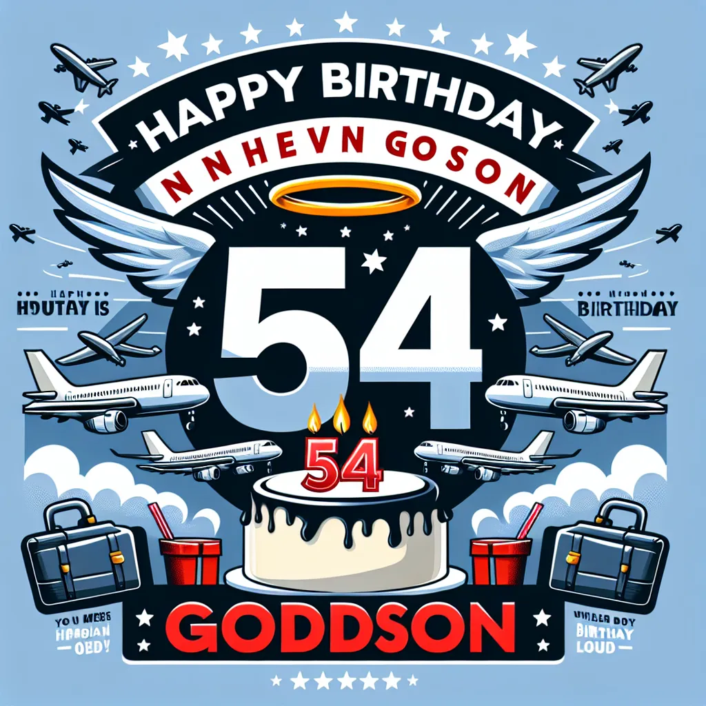 Happy 54th Birthday In Heaven Godson with Airplanes Humorous Funny Style