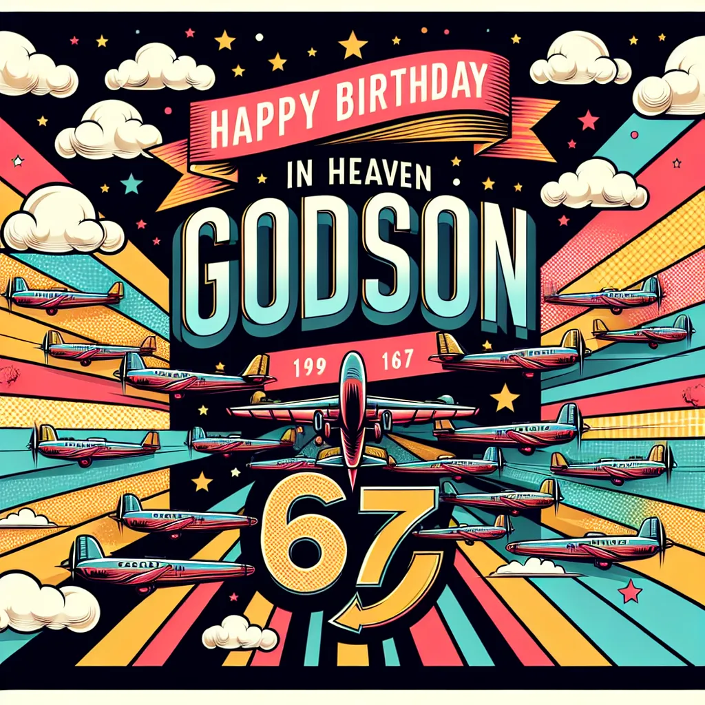 Happy 67th Birthday In Heaven Godson with Airplanes Pop Art Style