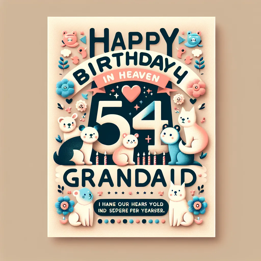 Happy 54th Birthday In Heaven Granddad with Cute Animals Handcrafted DIY Style