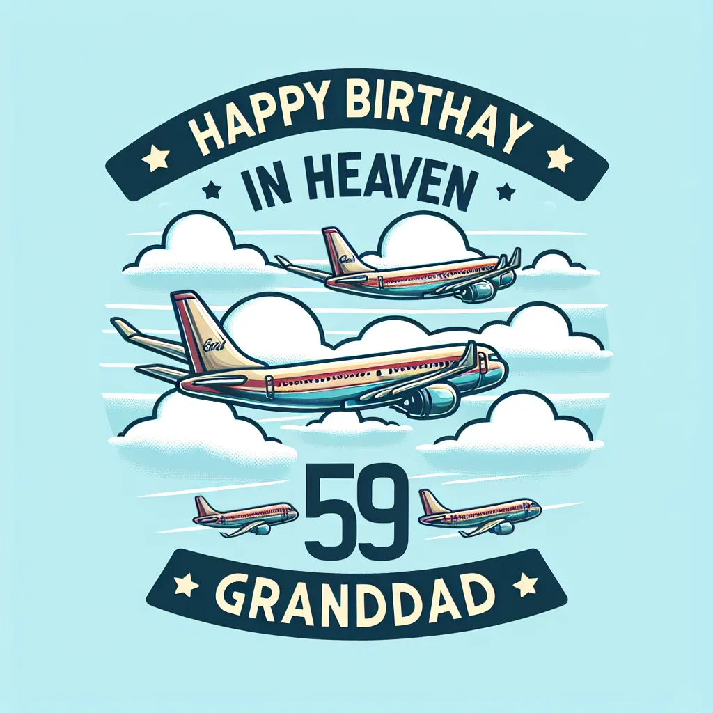 Happy 59th Birthday In Heaven Granddad with Airplanes Illustration Cartoon Style