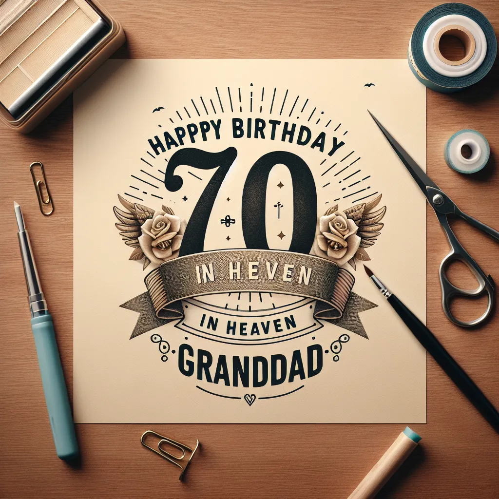 Happy 70th Birthday In Heaven Granddad with Ribbon Handcrafted DIY Style