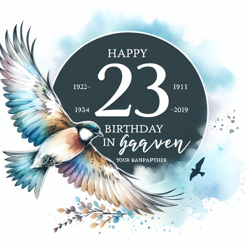 Happy 23rd Birthday In Heaven Grandfather with Birds Watercolor Style