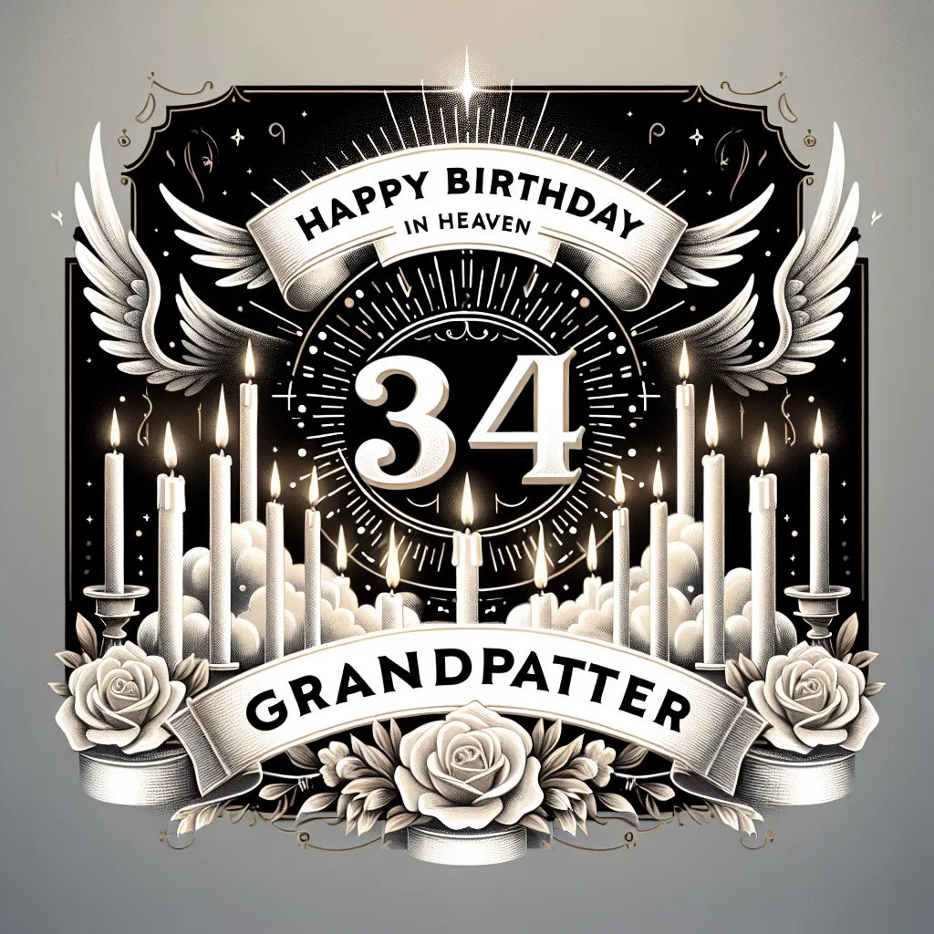 Happy 34th Birthday In Heaven Grandfather with Candle Elegant Classic Style