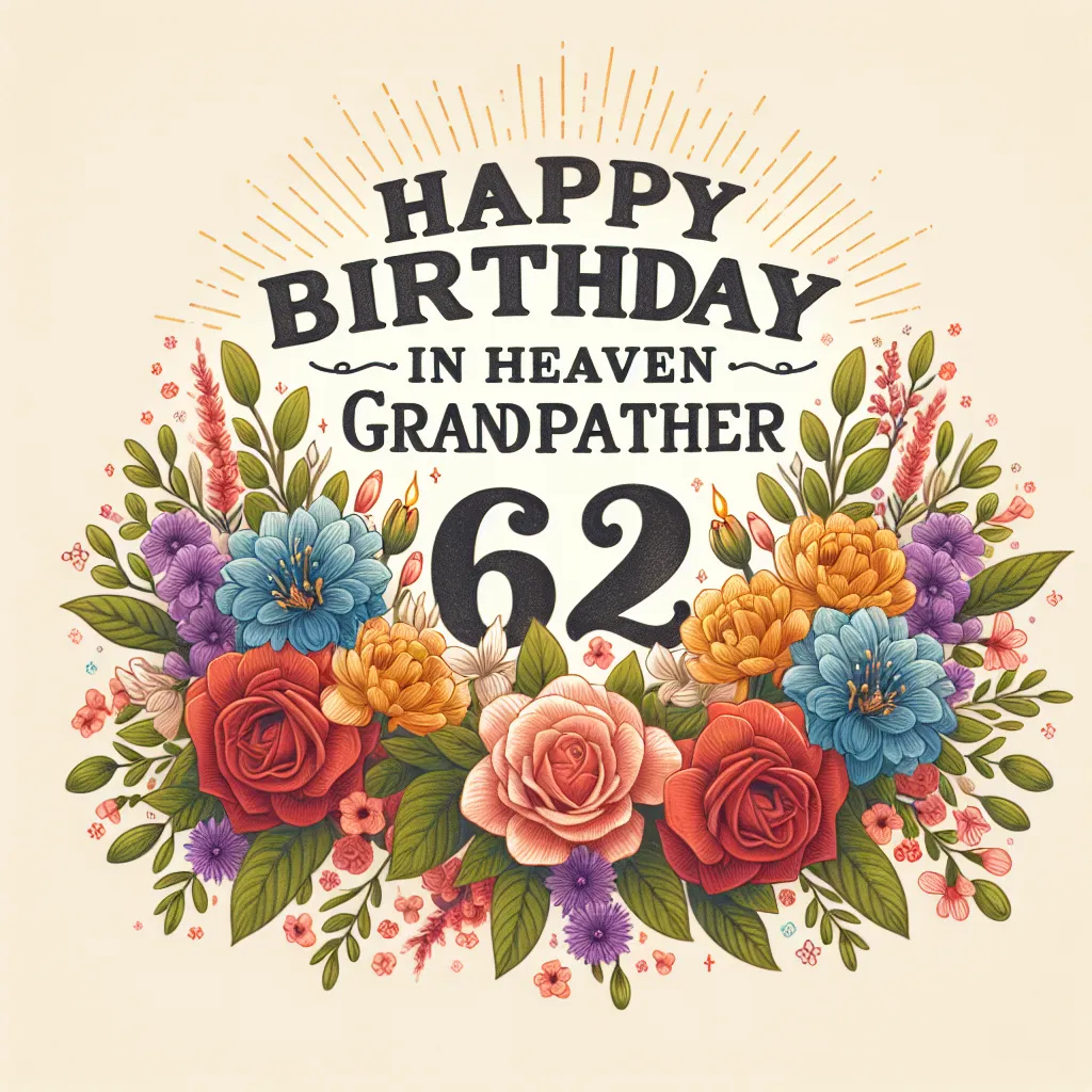 Happy 62nd Birthday In Heaven Grandfather with Flowers Handcrafted DIY Style