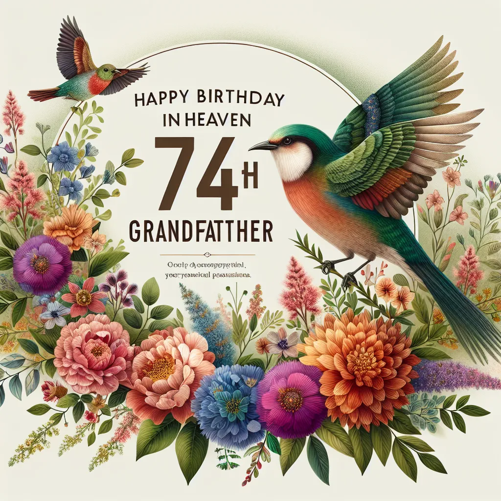 Happy 74th Birthday In Heaven Grandfather with Birds Nature Floral Style