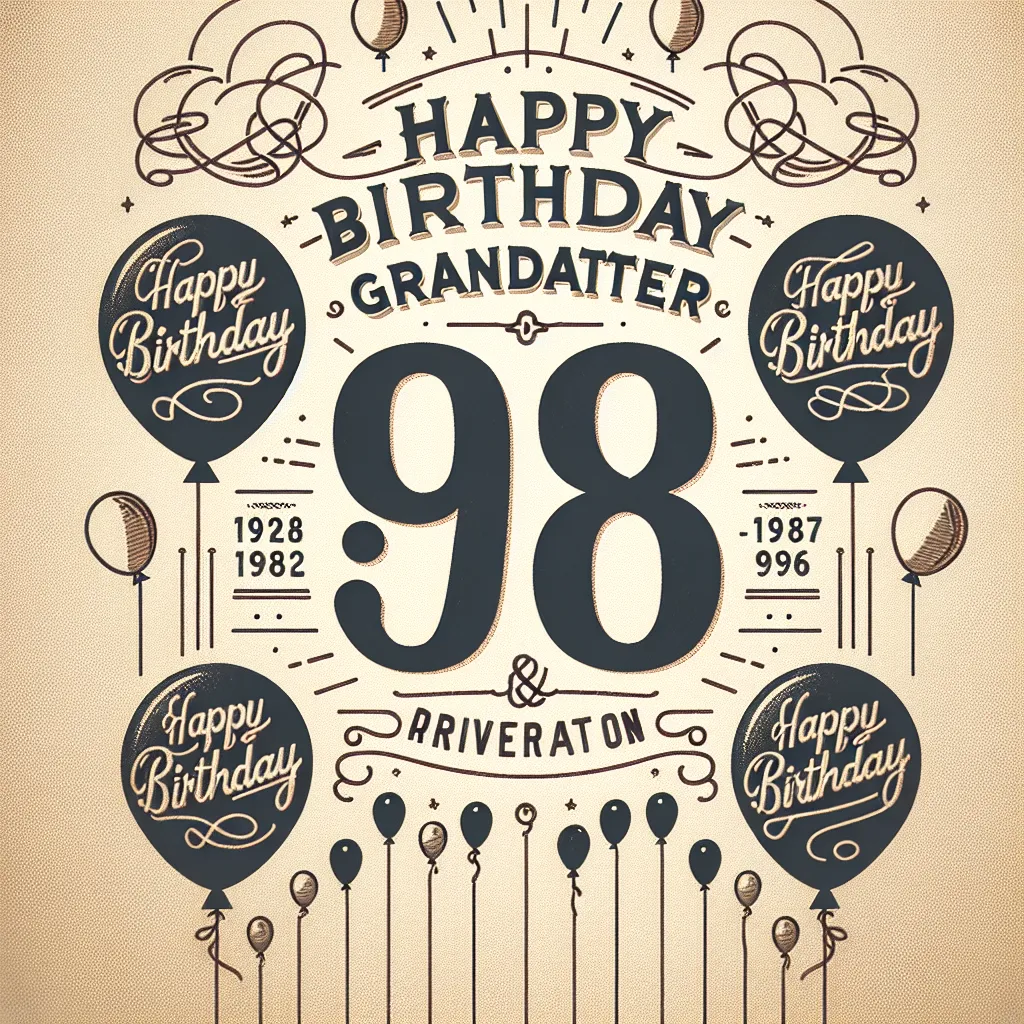 Happy 98th Birthday In Heaven Grandfather with Balloon Vintage Nostalgic Style