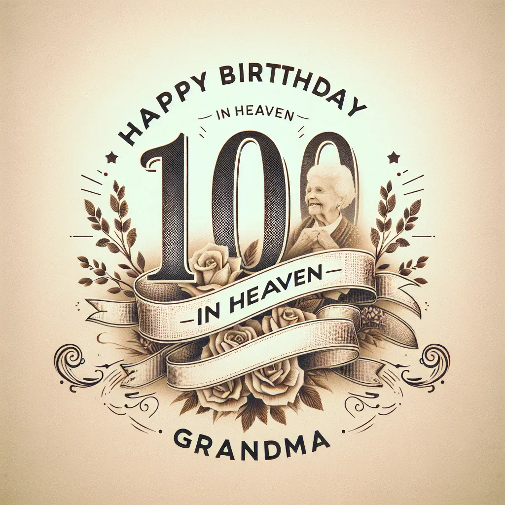 Happy 100th Birthday In Heaven Grandma with Ribbon Vintage Nostalgic Style