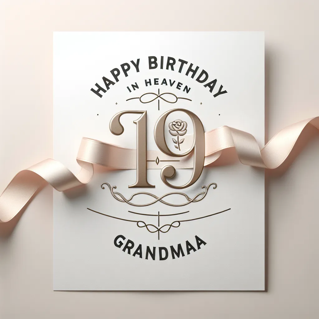 Happy 19th Birthday In Heaven Grandma with Ribbon Modern Minimalist Style