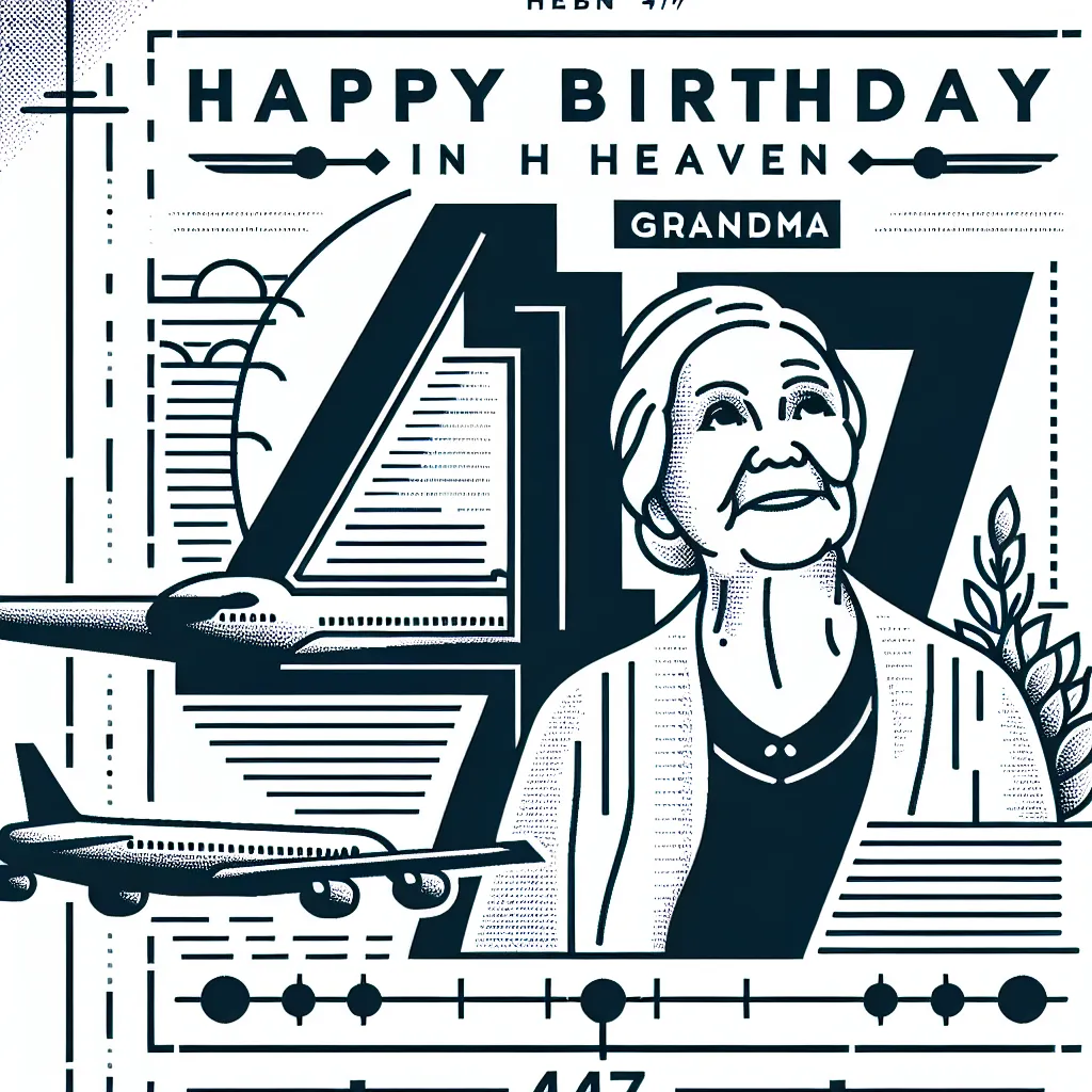 Happy 47th Birthday In Heaven Grandma with Airplanes Modern Minimalist Style