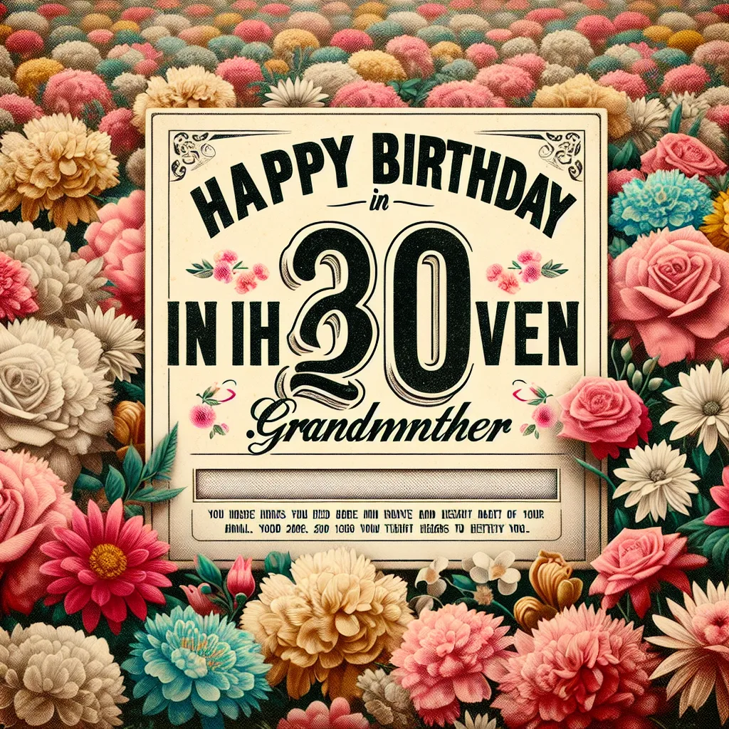Happy 20th Birthday In Heaven Grandmother with Flowers Vintage Nostalgic Style