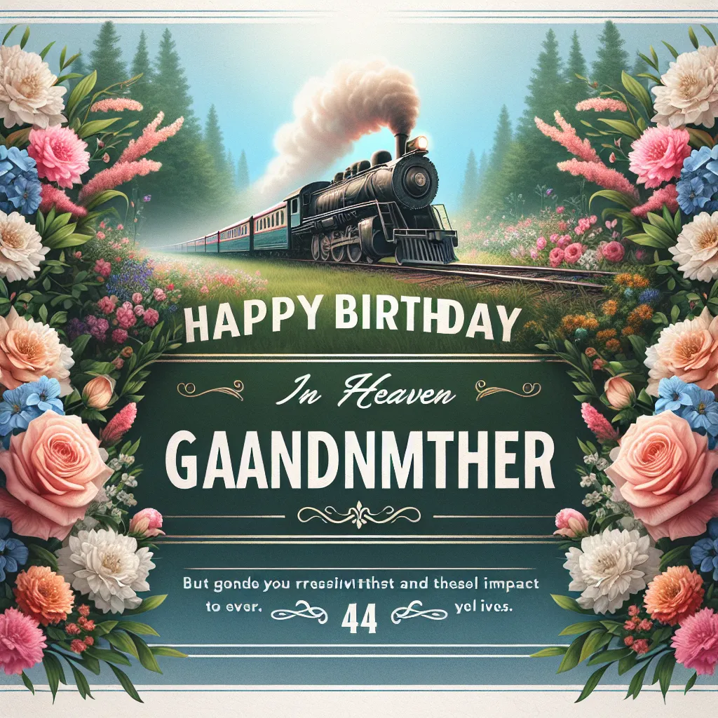 Happy 44th Birthday In Heaven Grandmother with Train Nature Floral Style