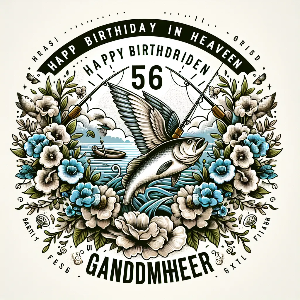 Happy 56th Birthday In Heaven Grandmother with Fisherman Nature Floral Style
