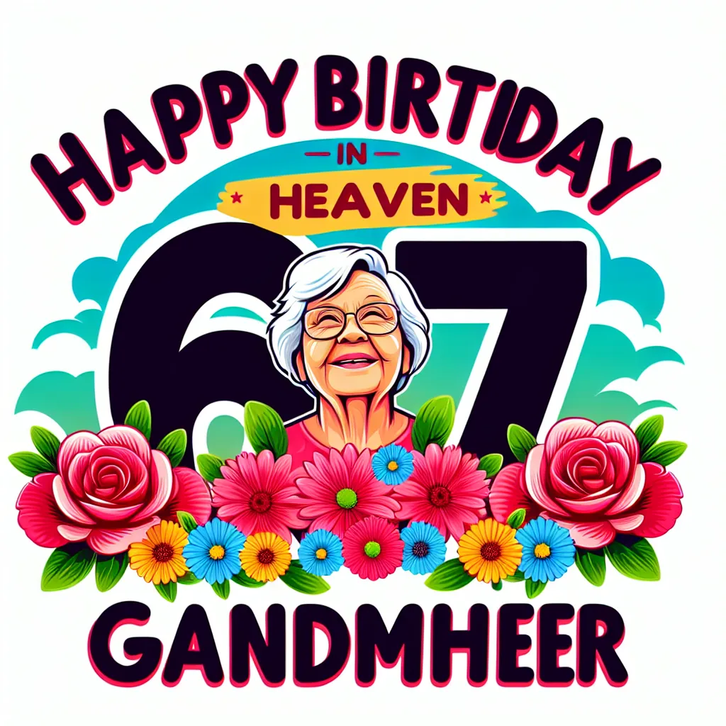 Happy 67th Birthday In Heaven Grandmother with Flowers Humorous Funny Style