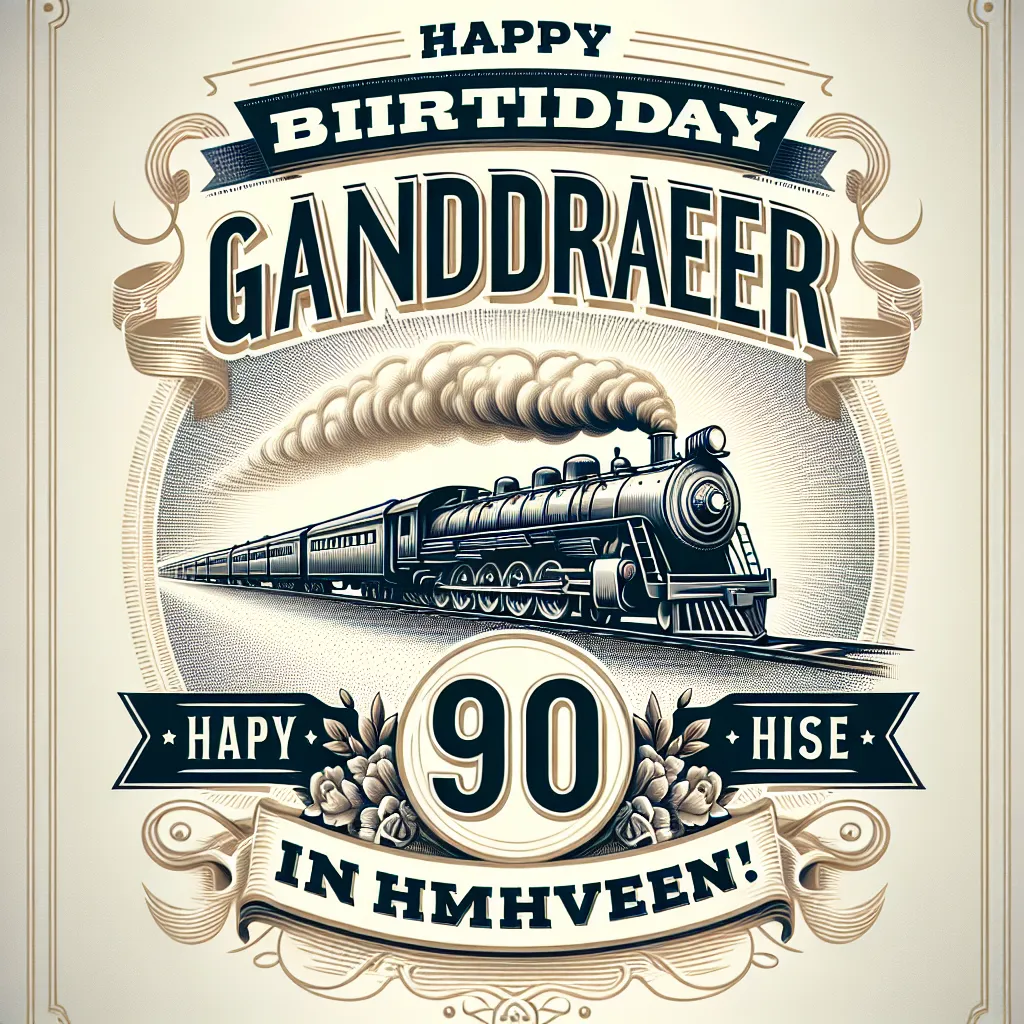 Happy 90th Birthday In Heaven Grandmother with Train Elegant Classic Style