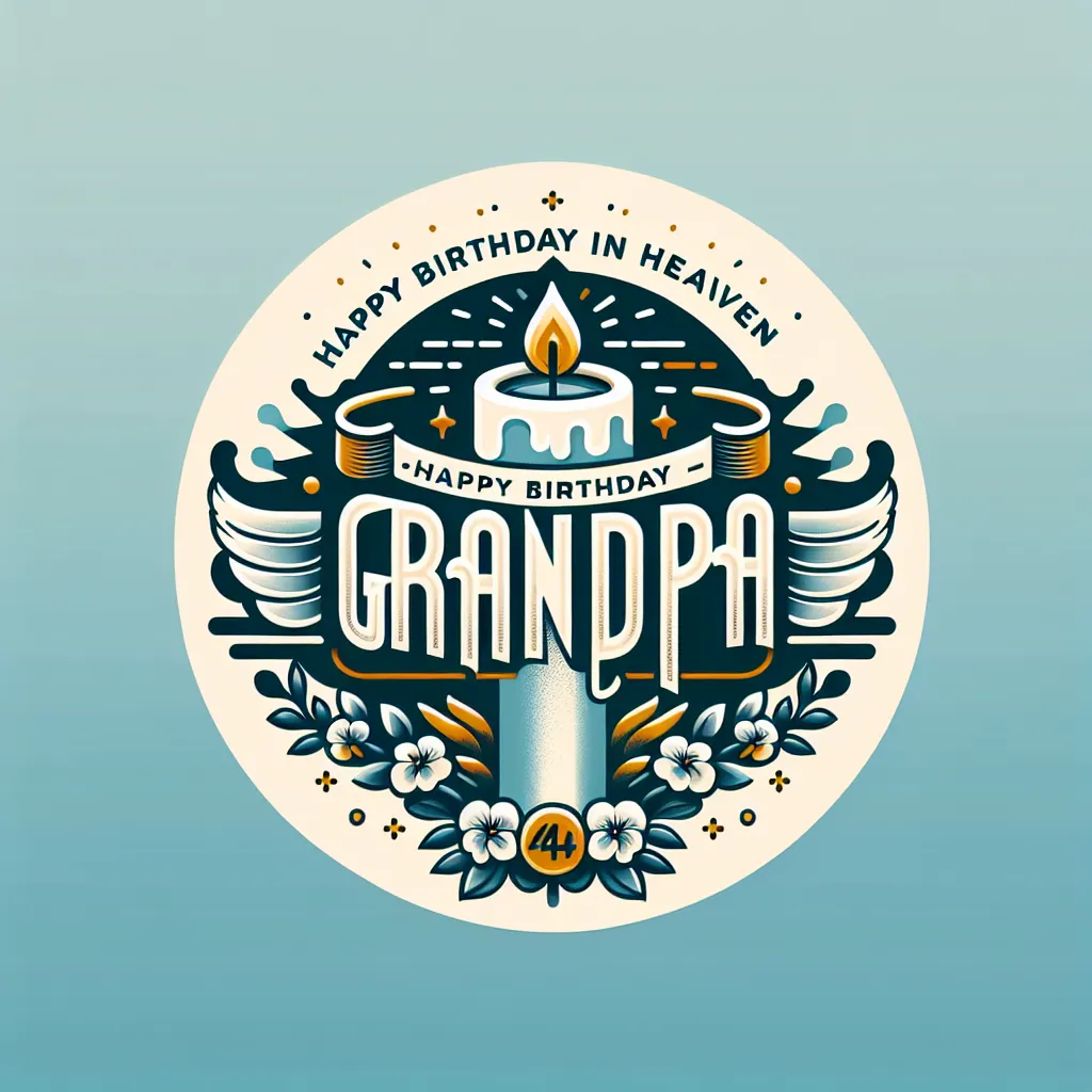 Happy 44th Birthday In Heaven Grandpa with Candle Modern Minimalist Style