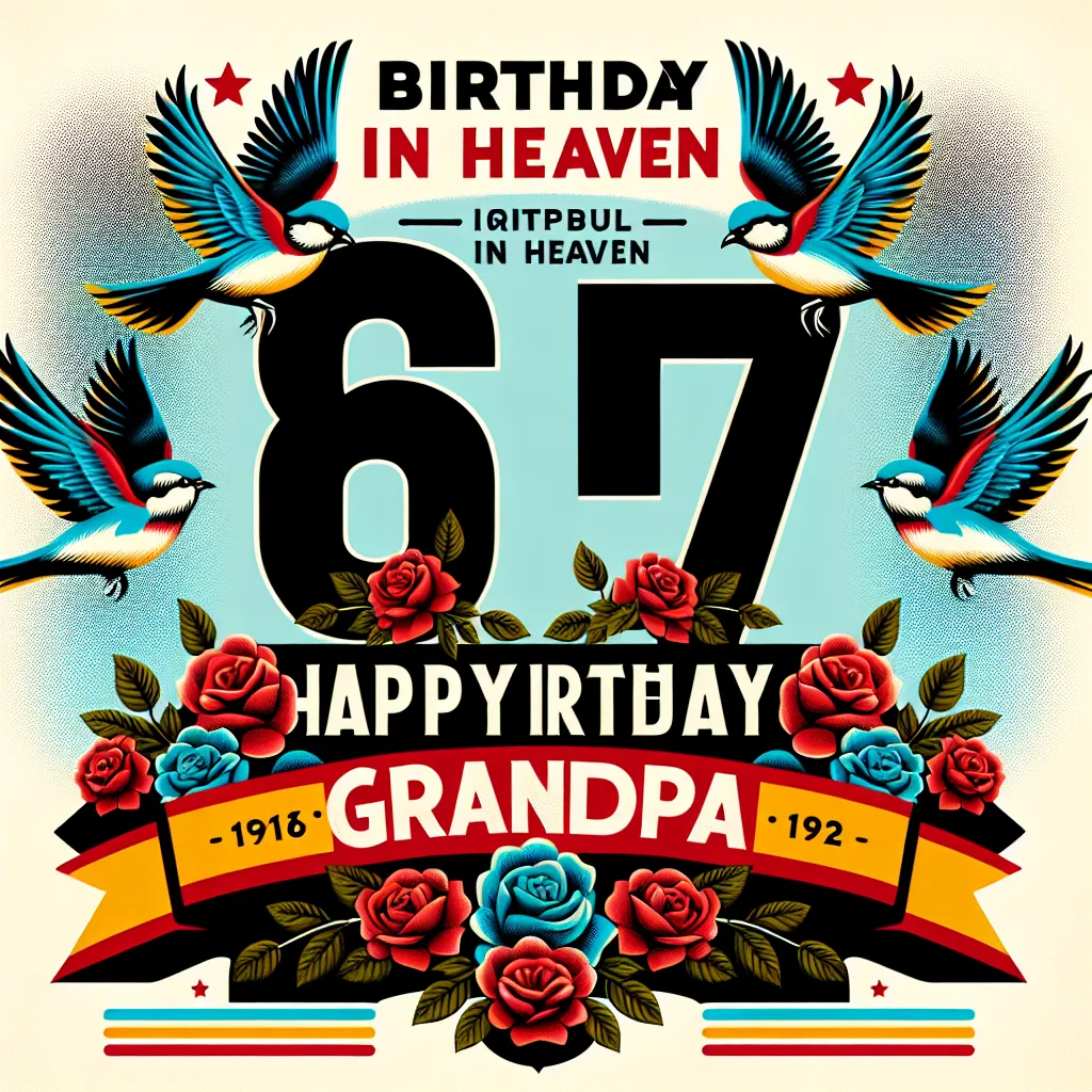Happy 67th Birthday In Heaven Grandpa with Birds Pop Art Style