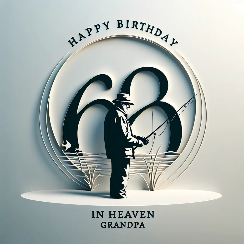 Happy 68th Birthday In Heaven Grandpa with Fisherman Modern Minimalist Style