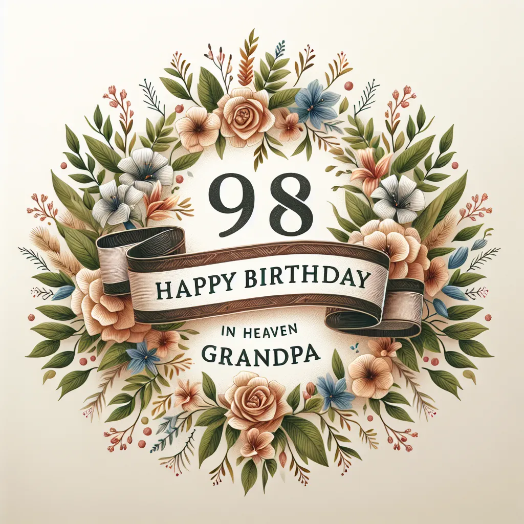 Happy 98th Birthday In Heaven Grandpa with Ribbon Nature Floral Style