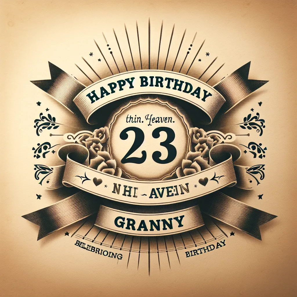 Happy 23rd Birthday In Heaven Granny with Ribbon Vintage Nostalgic Style