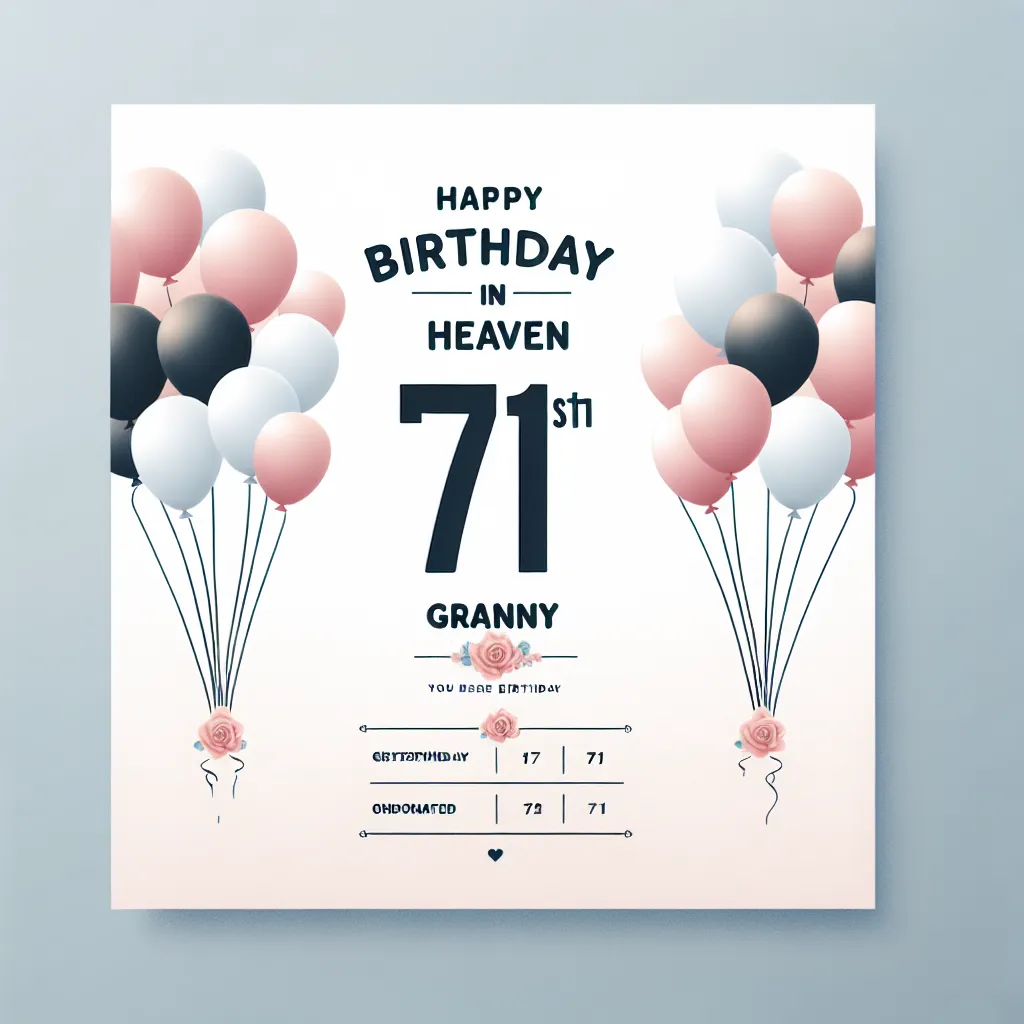 Happy 71st Birthday In Heaven Granny with Balloon Modern Minimalist Style