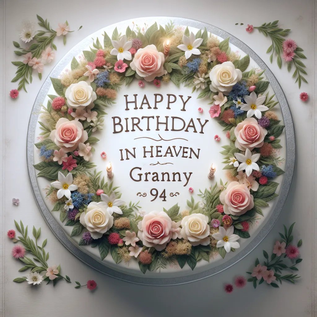 Happy 94th Birthday In Heaven Granny with Cake Nature Floral Style