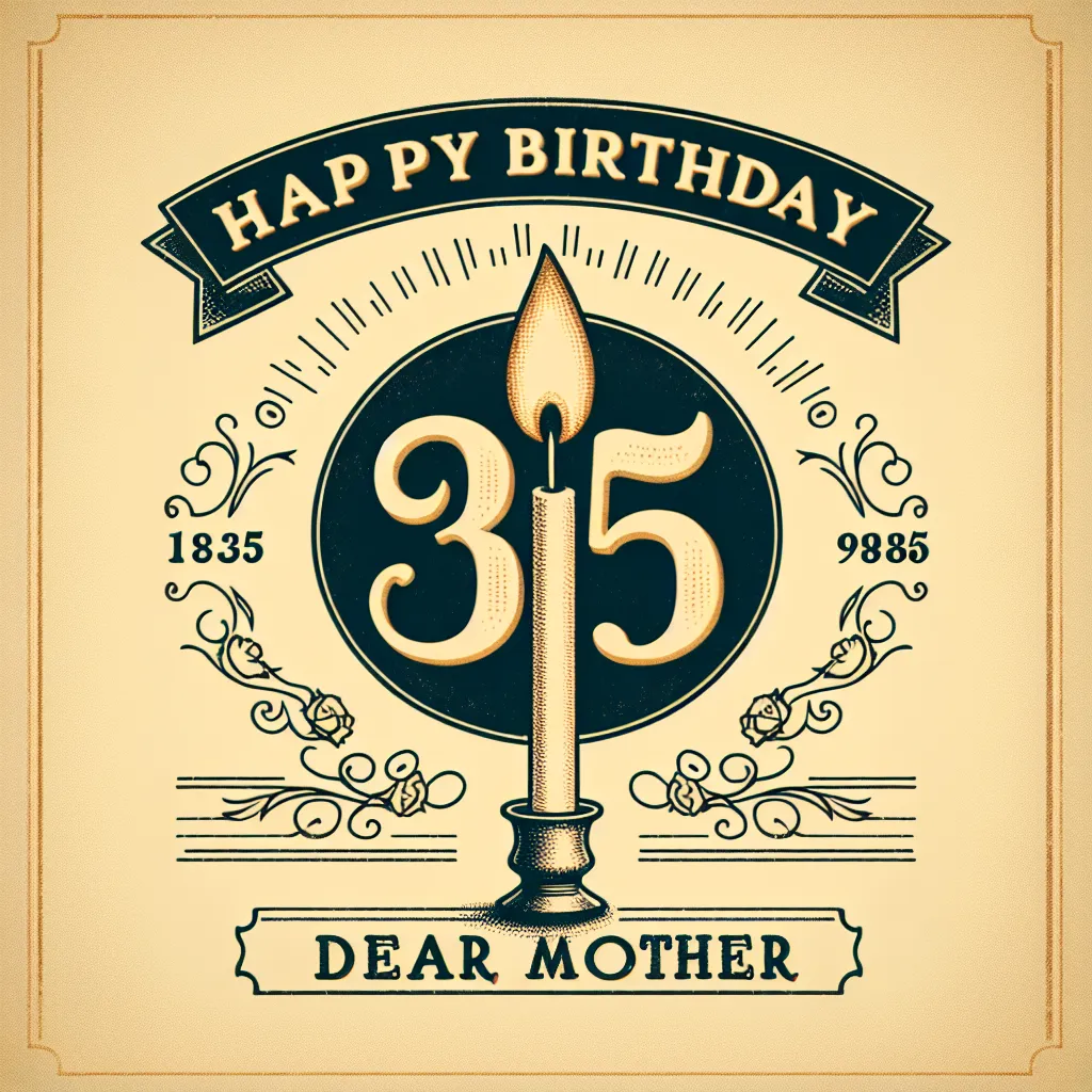 Happy 35th Birthday In Heaven Ma with Candle Vintage Nostalgic Style