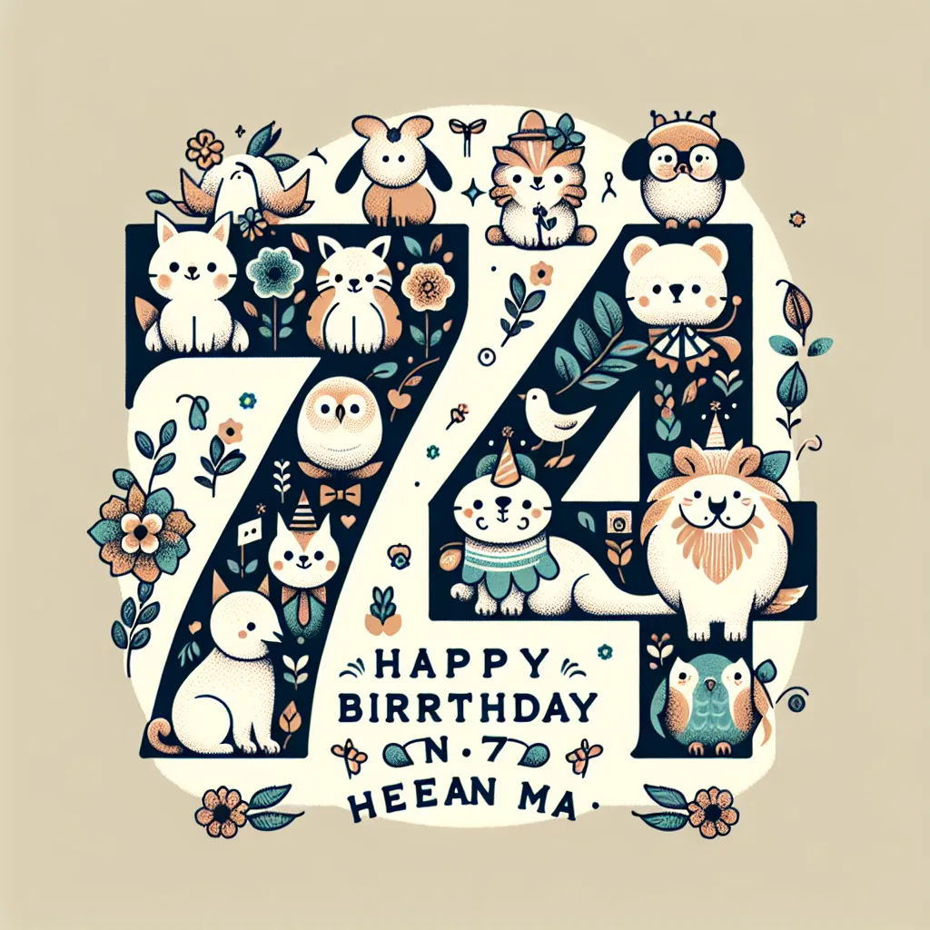 Happy 74th Birthday In Heaven Ma with Cute Animals Elegant Classic Style