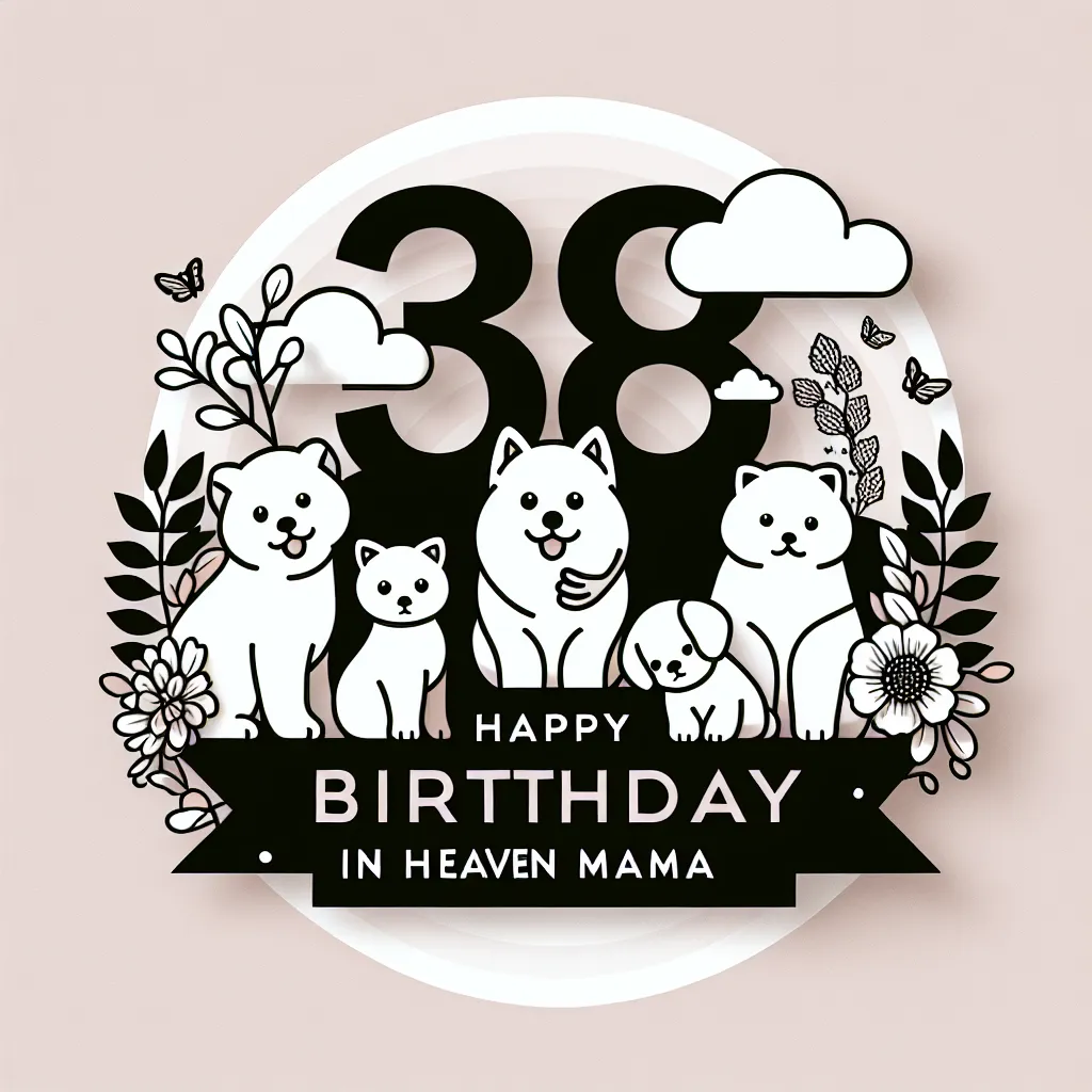 Happy 38th Birthday In Heaven Mama with Cute Animals Modern Minimalist Style