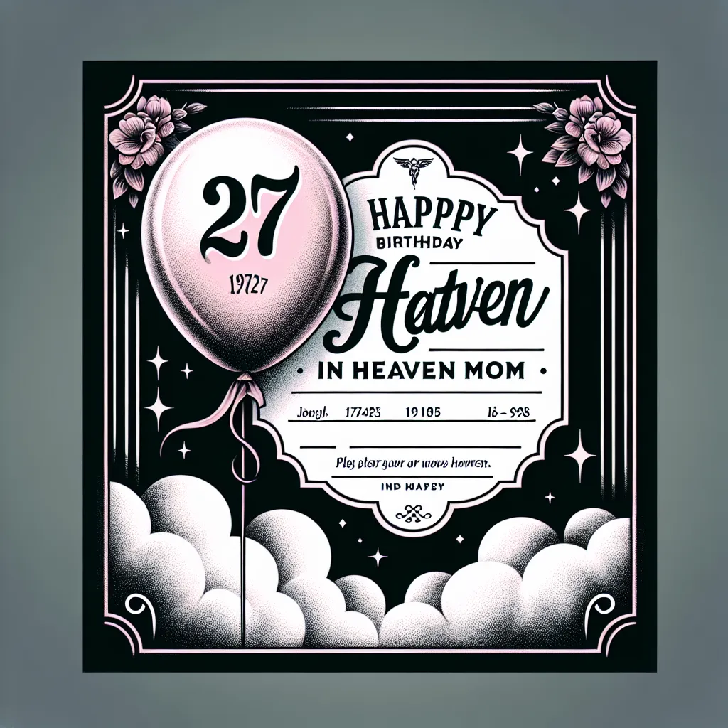 Happy 27th Birthday In Heaven Mom with Balloon Elegant Classic Style